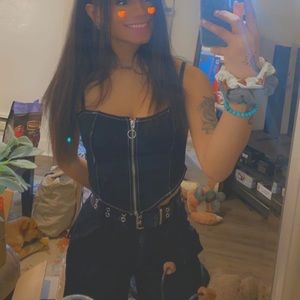 nastygal black denim corset top that zips up in middle